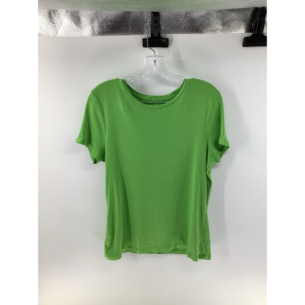 Talbots Womens Green 100% Pima Cotton Short Sleeve Crew Neck Tee Shirt Size L
